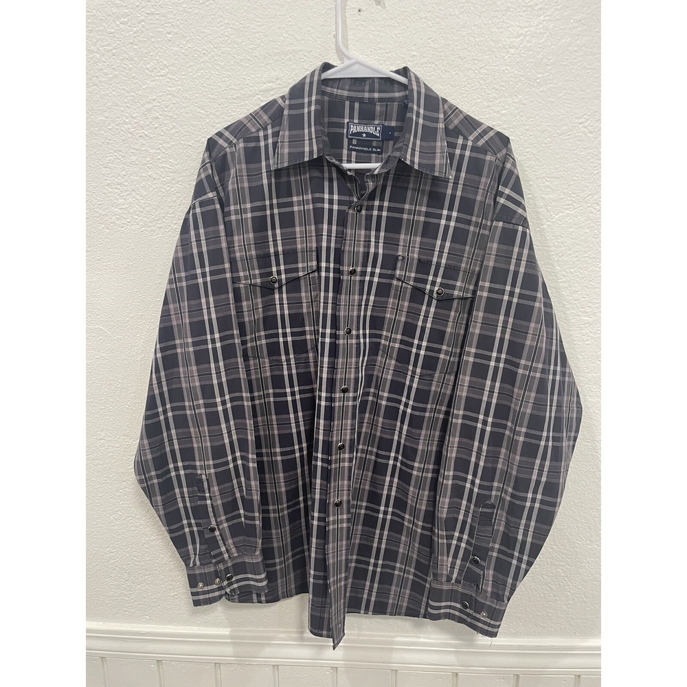 Panhandle Slim Shirt Mens Large Plaid Pearl Snap Western- Designed In Texas